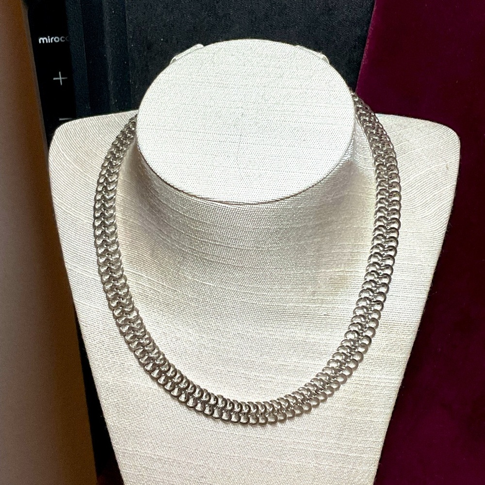 Signed Monet Necklace Silver Toned 16”